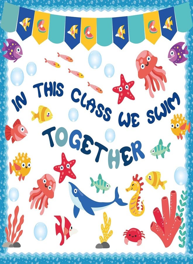 VABAMNA Ocean Themed Bulletin Board Border Decorations Under The Sea Classroom Decorations, 80Pcs Jellyfish Starfish Coral Ocean Animals Cutouts for Teacher Back to School Supplies Classroom Door Wall Decor - Image 1